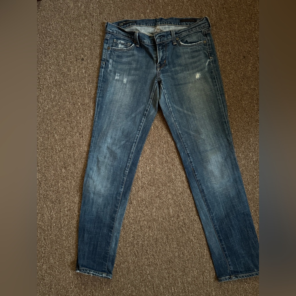 Citizens Of Humanity Blue Skinny Jeans With Distressed Faded Look